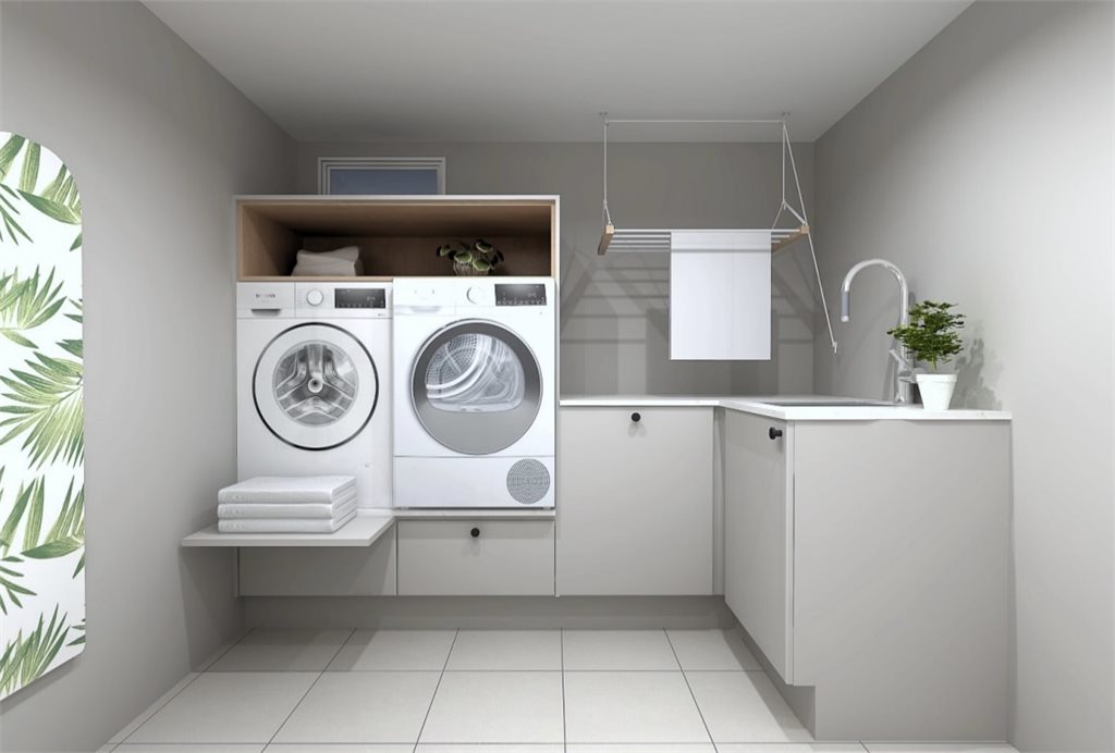 NB avbildet forslag til vaskerom. Dette kan ses på visning - selger har kjøpt innredning som medfølger med kjøper står for montering. Se vedlegg i salgsoppgave. Hvitevarer medfølger ikke, det er selve kabinettene.